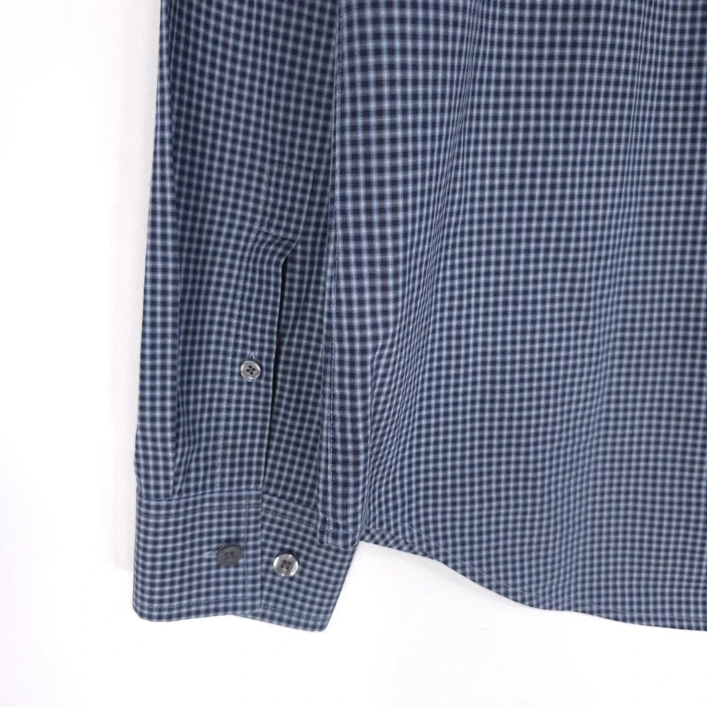 THEORY Men's Blue Micro Check‎ Dress Shirt Cotton Zack PS-Hilton Head LARGE